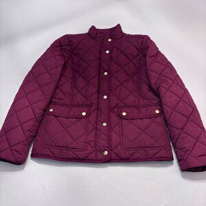 J Crew Quilted Field Jacket Women's Burgundy Maroon Red Size Medium Brass snaps